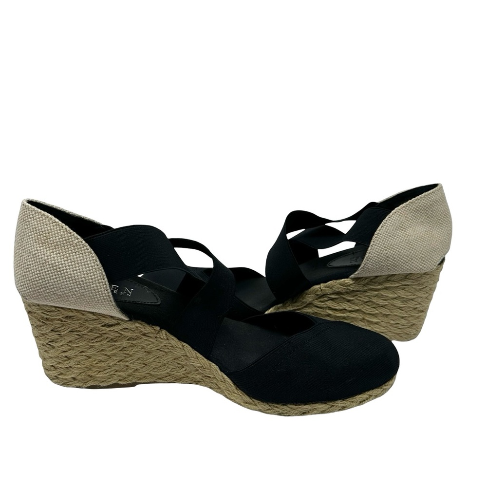 Lauren Ralph Lauren Black Elastic Collins Espadrille Wedge Sandals Size 11
